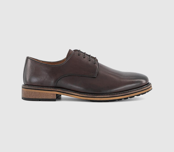 Mens OFFICE Cortado Lace Up Derby Shoes Brown Leather