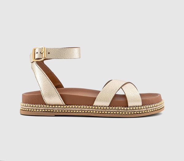 Womens OFFICE Serenity Bead Detail Footbed Sandals Gold Leather