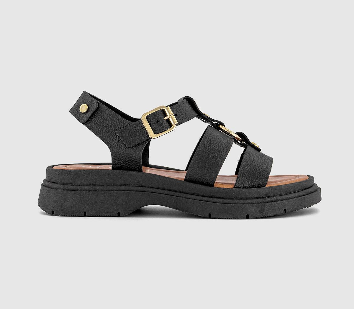 Womens OFFICE Samson Hardware Detail Chunky Sandal Black Leather