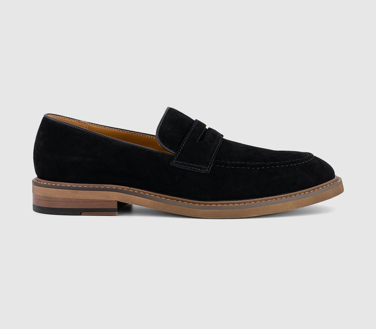 Mens OFFICE Chance Saddle Loafers Black Suede