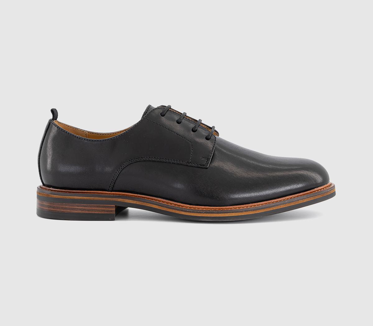Mens OFFICE Magnus Round Toe Derby Shoes Black Leather