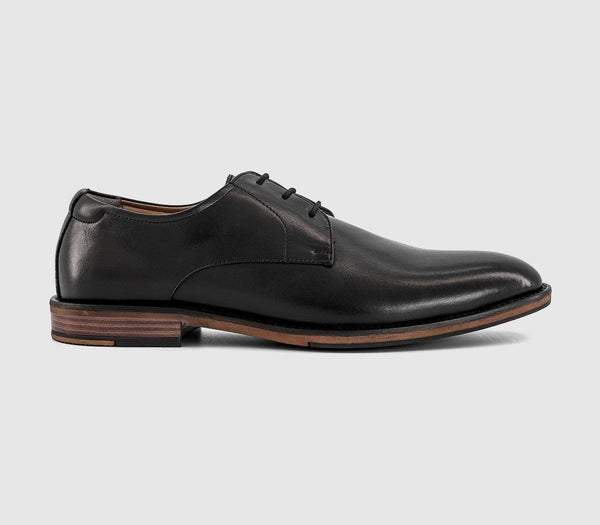 Mens OFFICE Mccarthy Plain Toe Derby Shoes Black Leather