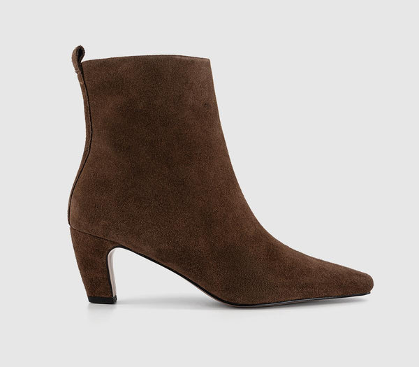Womens OFFICE Addison Curve Heel Ankle Boots Brown Suede