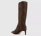 Womens OFFICE Karina Kitten Heel Knee High Boots Brown Faux Suede