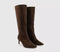 Womens OFFICE Karina Kitten Heel Knee High Boots Brown Faux Suede