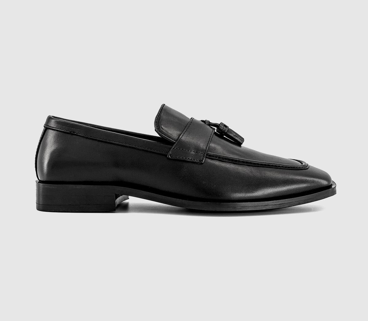 Mens OFFICE Mackle Square Toe Tassel Loafers Black Leather