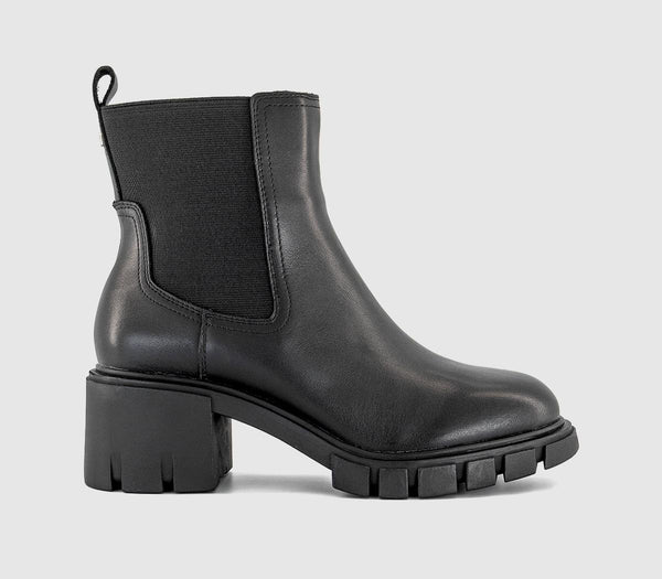 Womens OFFICE Albany Heeled Platform Ankle Boots Black Leather