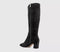 Womens OFFICE Karlie Block Heel Knee High Boots Black Faux Suede