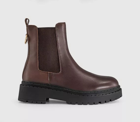 Womens OFFICE Amber Chunky Chelsea Ankle Boots Brown Leather