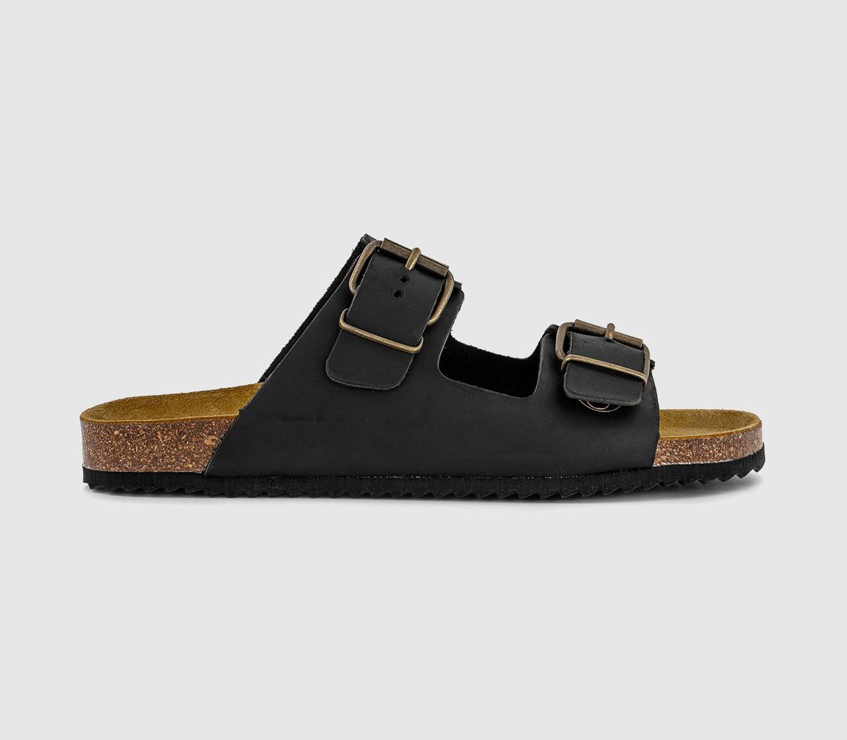 Mens OFFICE Sully Double Buckle Footbed Sandals Black