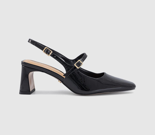 Womens OFFICE Medley Strap Detail Slim Heels Court Black Patent