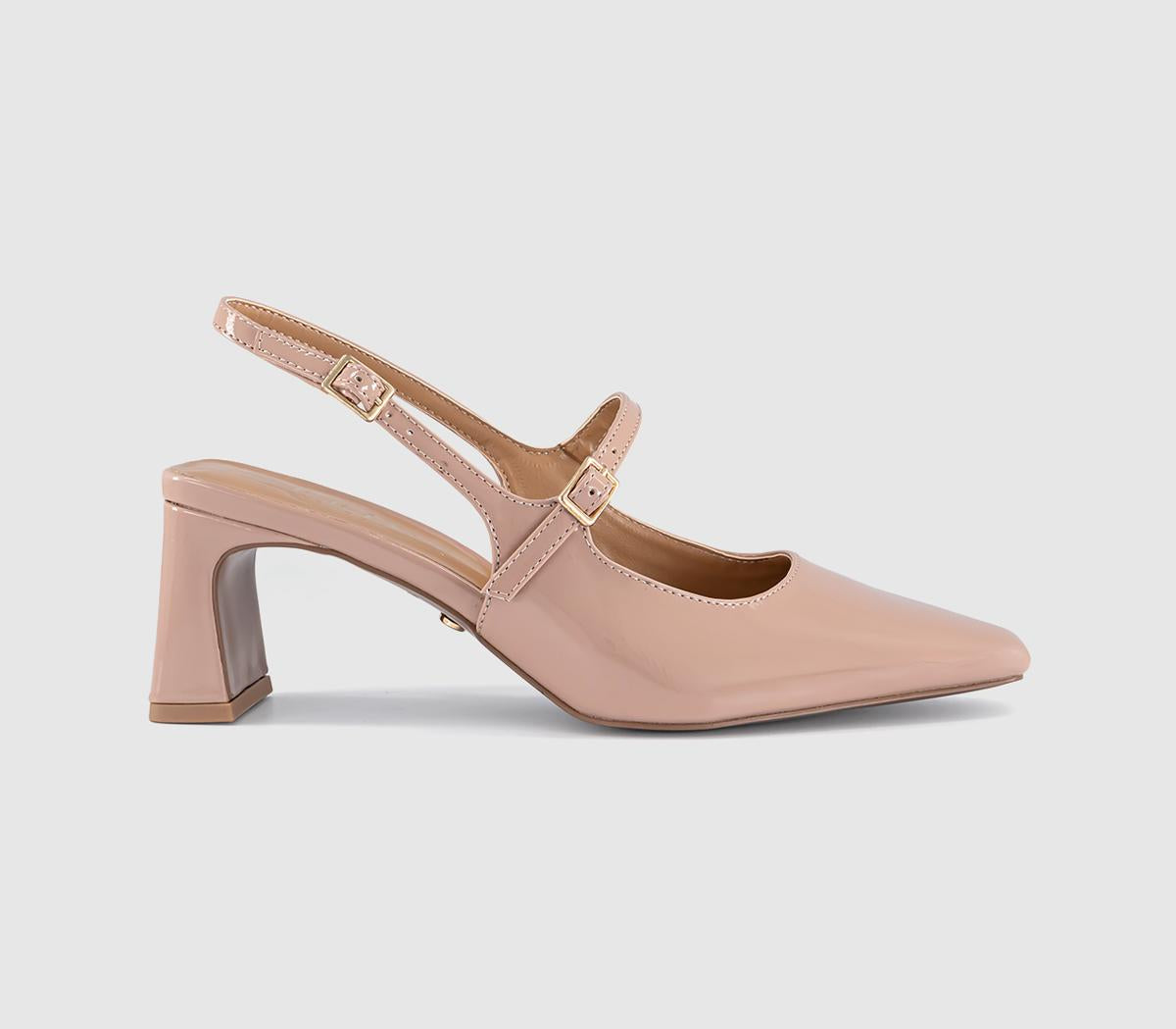 Womens OFFICE Medley Strap Detail Slim Heels Court Blush Patent