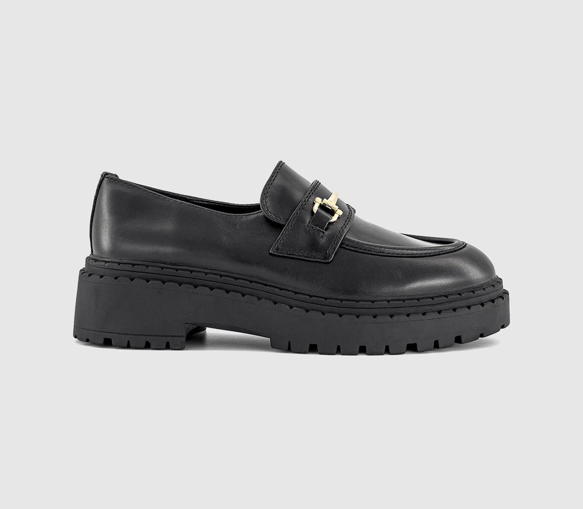 Womens OFFICE Fletcher Chunky Double Rand Snaffle Loafers Black Leather