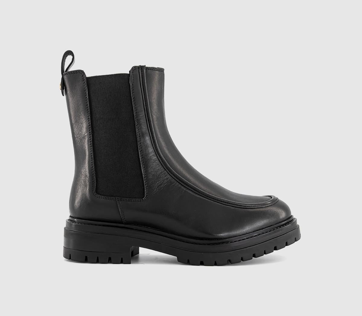 Womens OFFICE Ariel Cleated Chelsea Boots Black Leather