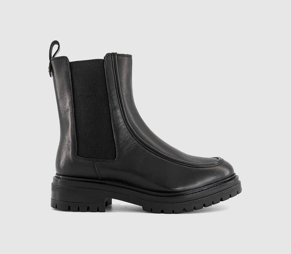Womens OFFICE Ariel Cleated Chelsea Boots Black Leather