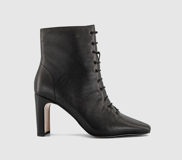 Womens OFFICE Avery Slim Heel Lace Up Ankle Boots Black Leather