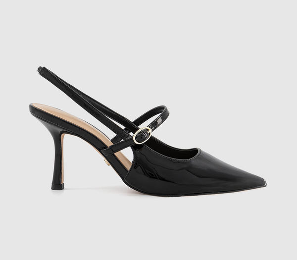 Womens OFFICE Hustle Strap Detail Court Heels Black Patent