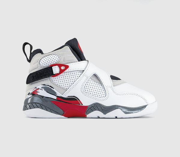 Kids Jordan 8 Retro Pre School Trainers White Black True Red