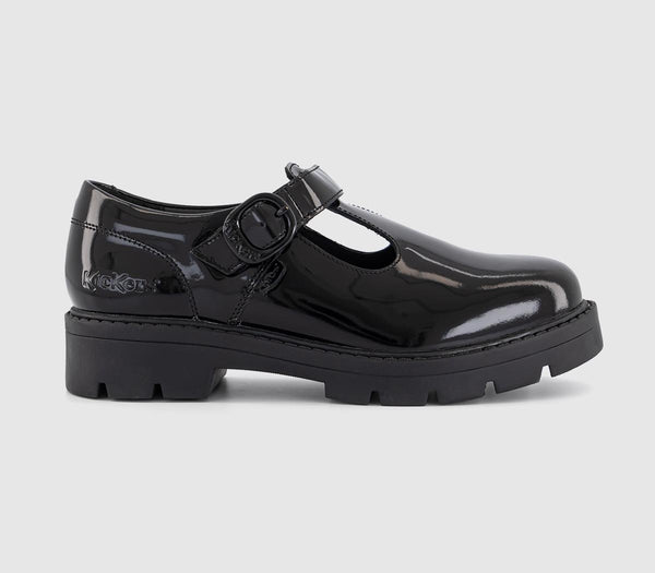 Kids Kickers Kori T Bar Junior Shoes Black Patent