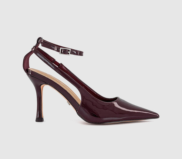 Womens OFFICE Hennie Slingback Ankle Strap Court Heels Burgundy Patent