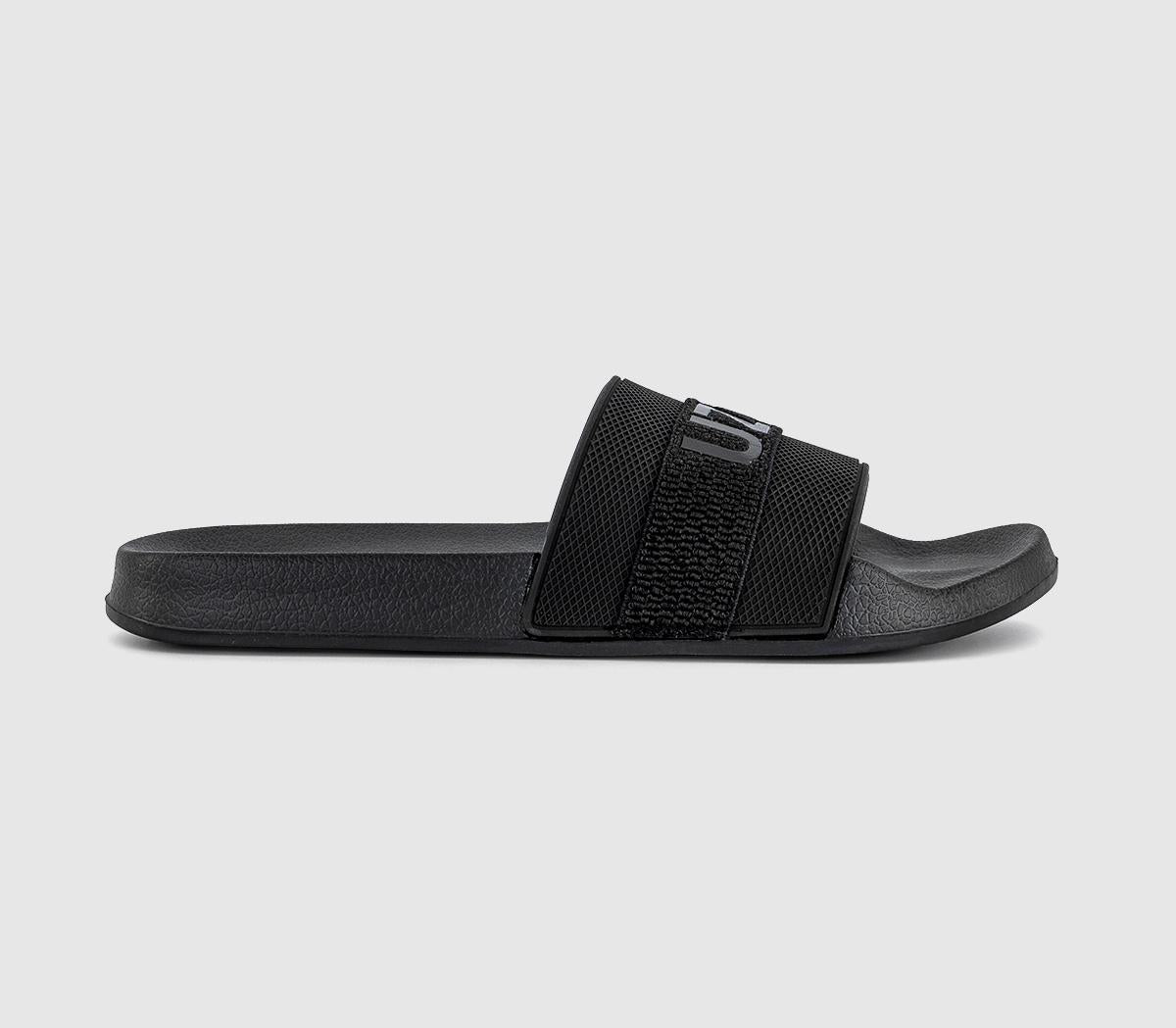 Mens OFFICE Textured Overlay Sliders Black