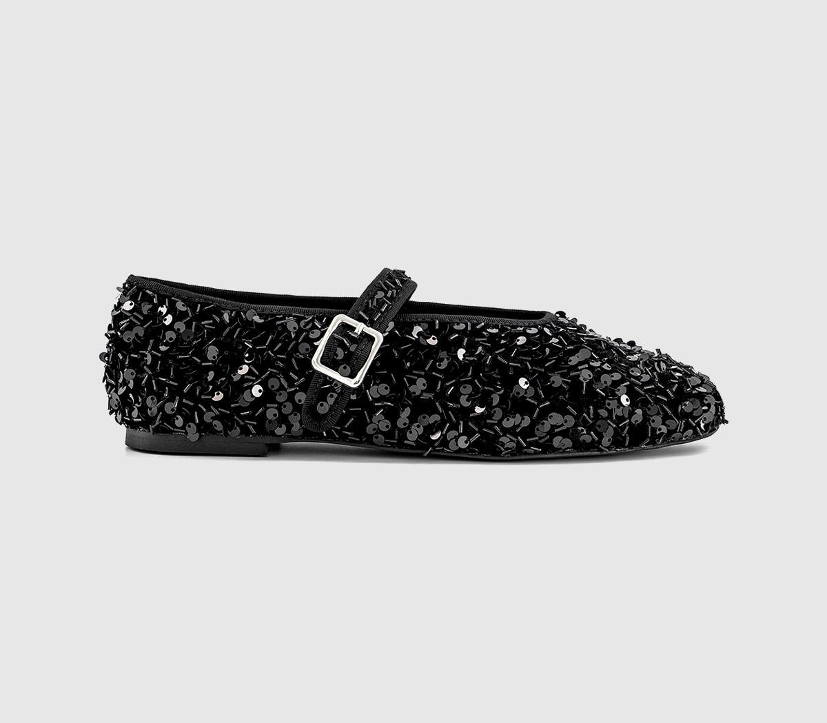 Womens OFFICE Firework Sequin Ballet Shoes Black