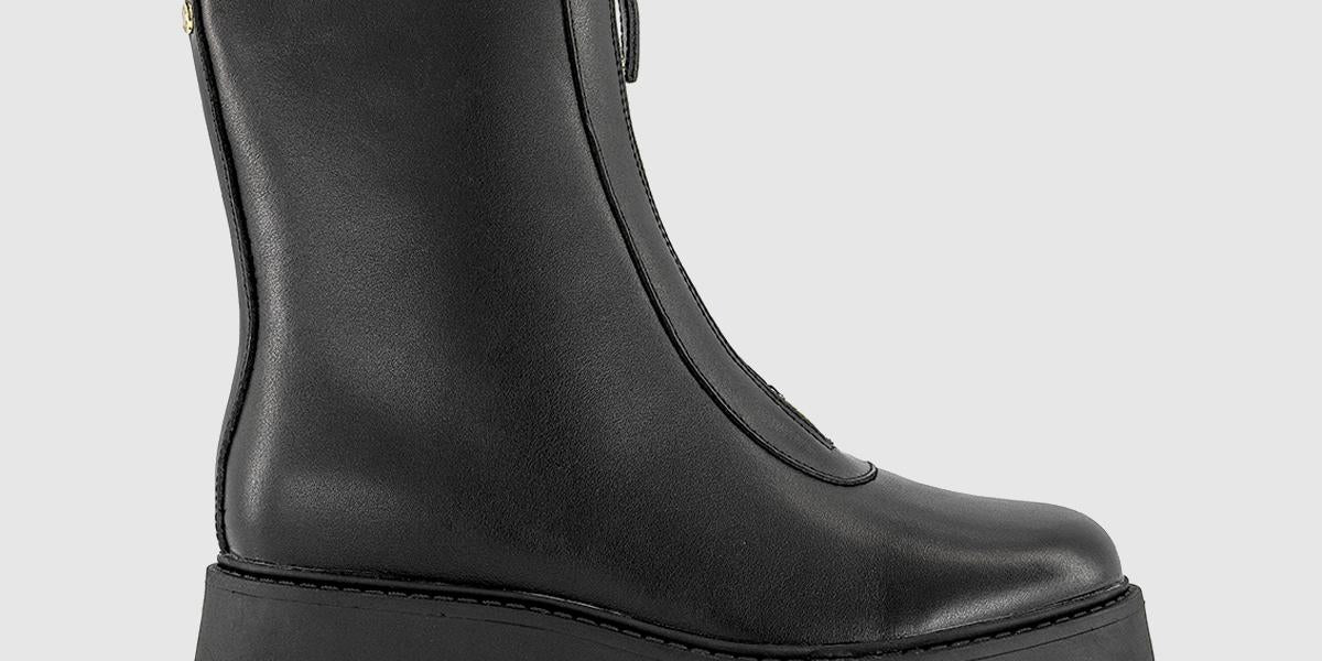 Womens OFFICE Atticus Front Zip Chunky Boots Black Leather