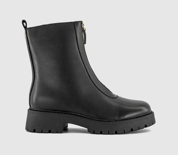 Womens OFFICE Atticus Front Zip Chunky Boots Black Leather
