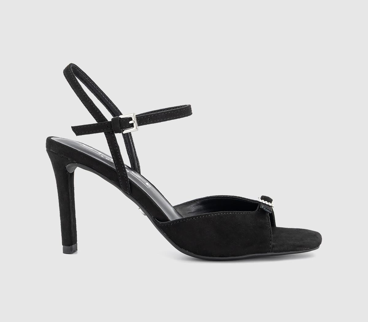 Womens OFFICE Heart Embellished Buckle Heeled Sandals Black