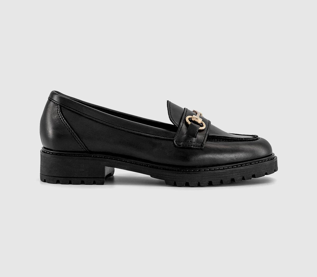 Womens OFFICE Fontana Cleated Sole Snaffle Loafers Black Leather