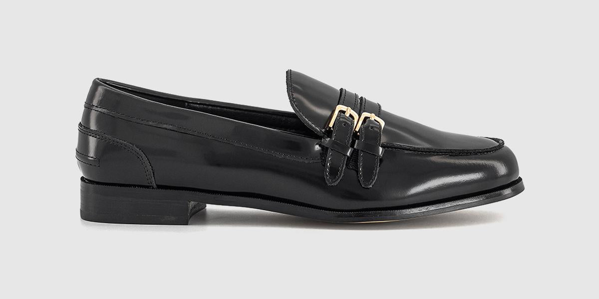 Womens OFFICE Fernando Double Strap Detail Loafers Black Leather Womens OFFICE Fernando Double Strap Detail Loafers Black Leather