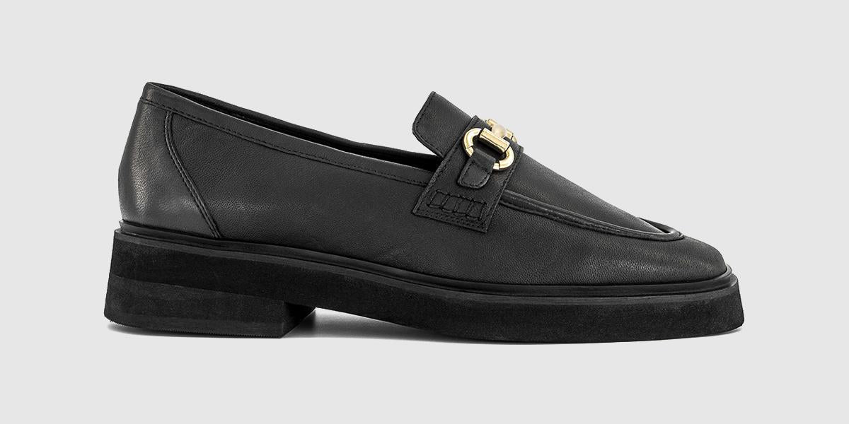 Womens OFFICE Follow Snaffle Trim Square Toe Loafers Black Leather