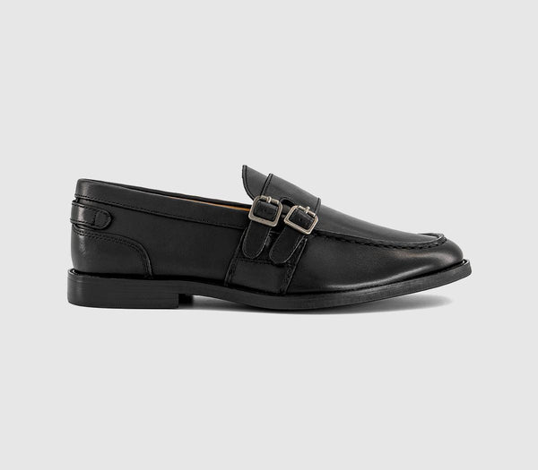 Mens OFFICE Melbourne Monk Strap Loafers Black Leather