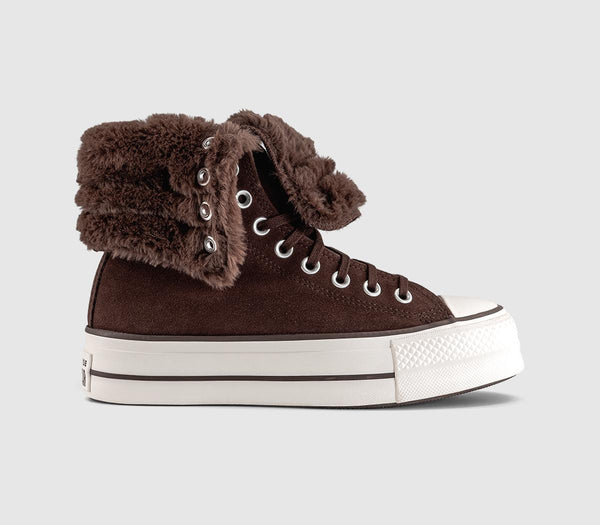 Converse All Star Fold Over Lift Trainers Brown Fudge Brown Fudge