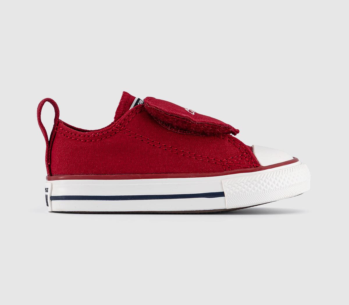 Kids Converse All Star One Strap Infant Trainers Red Vintage White Black Heart