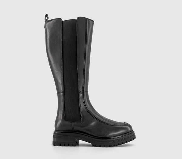 Womens OFFICE Kasper Cleated Knee High Chelsea Boots Black Leather