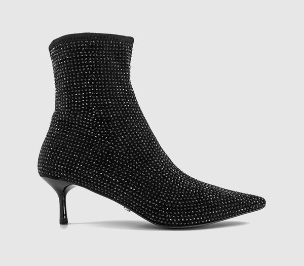 Womens OFFICE Amaze Embellished Kitten Heel Ankle Boots Black Embellished