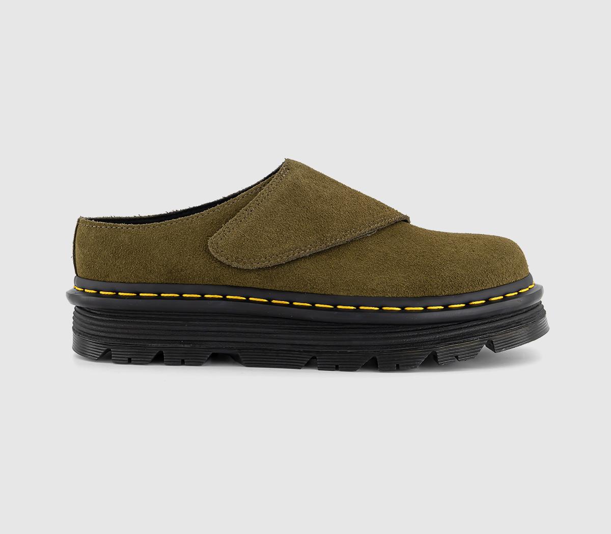 Mens Dr. Martens Zebzag Anywair Mules Olive Suede