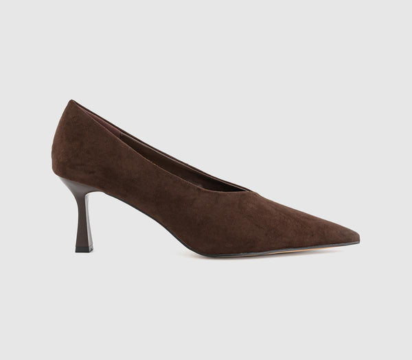 Womens OFFICE Marino High Vamp Court Heels Brown Faux Suede