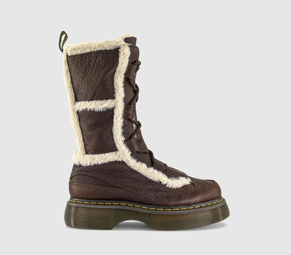 Womens Dr. Martens Buzz Lace Wl High Leg Boots Dark Brown Natural Grizzly