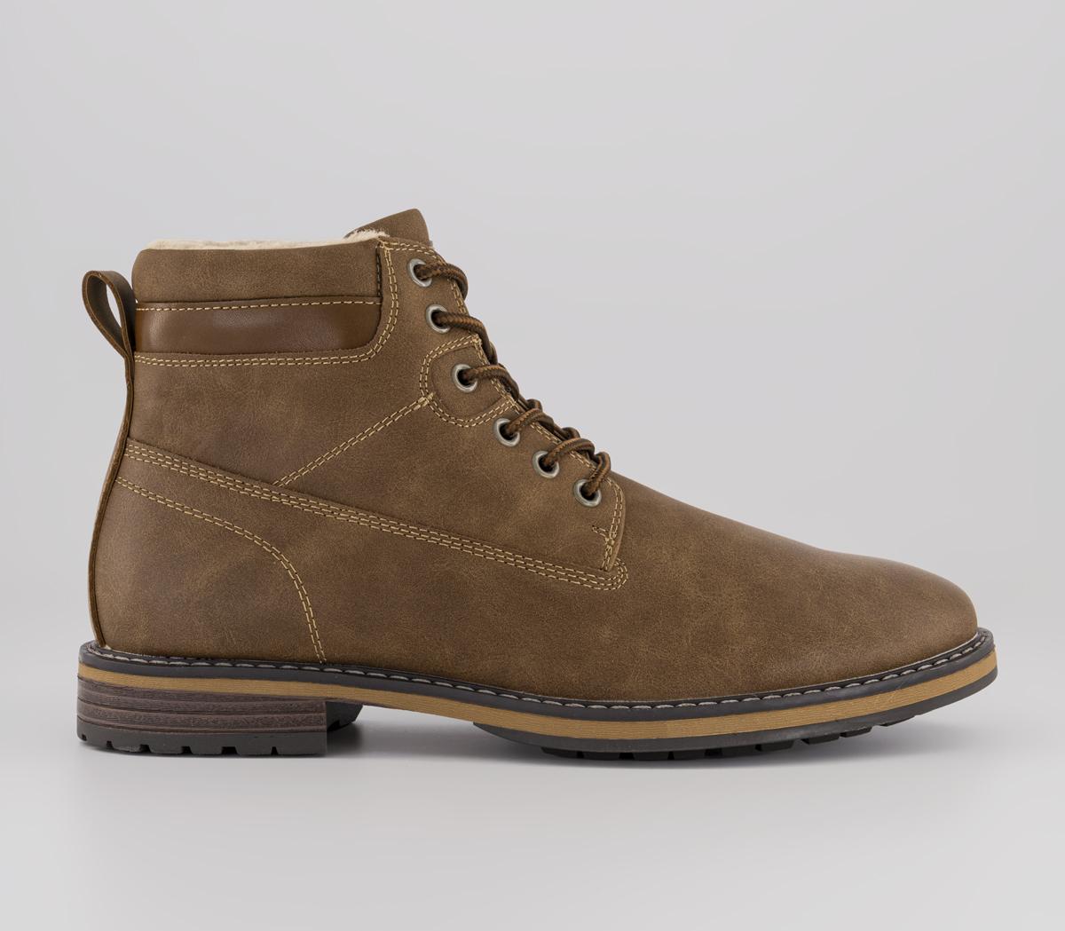 Mens OFFICE Brodie Borg Lined Lace Up Boots Tan