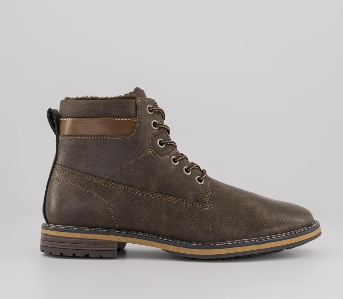 Mens OFFICE Brodie Borg Lined Lace Up Boots Brown