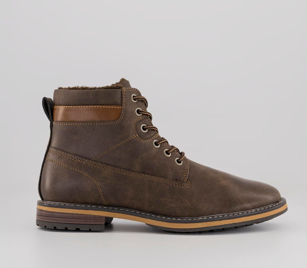 Mens OFFICE Brodie Borg Lined Lace Up Boots Brown