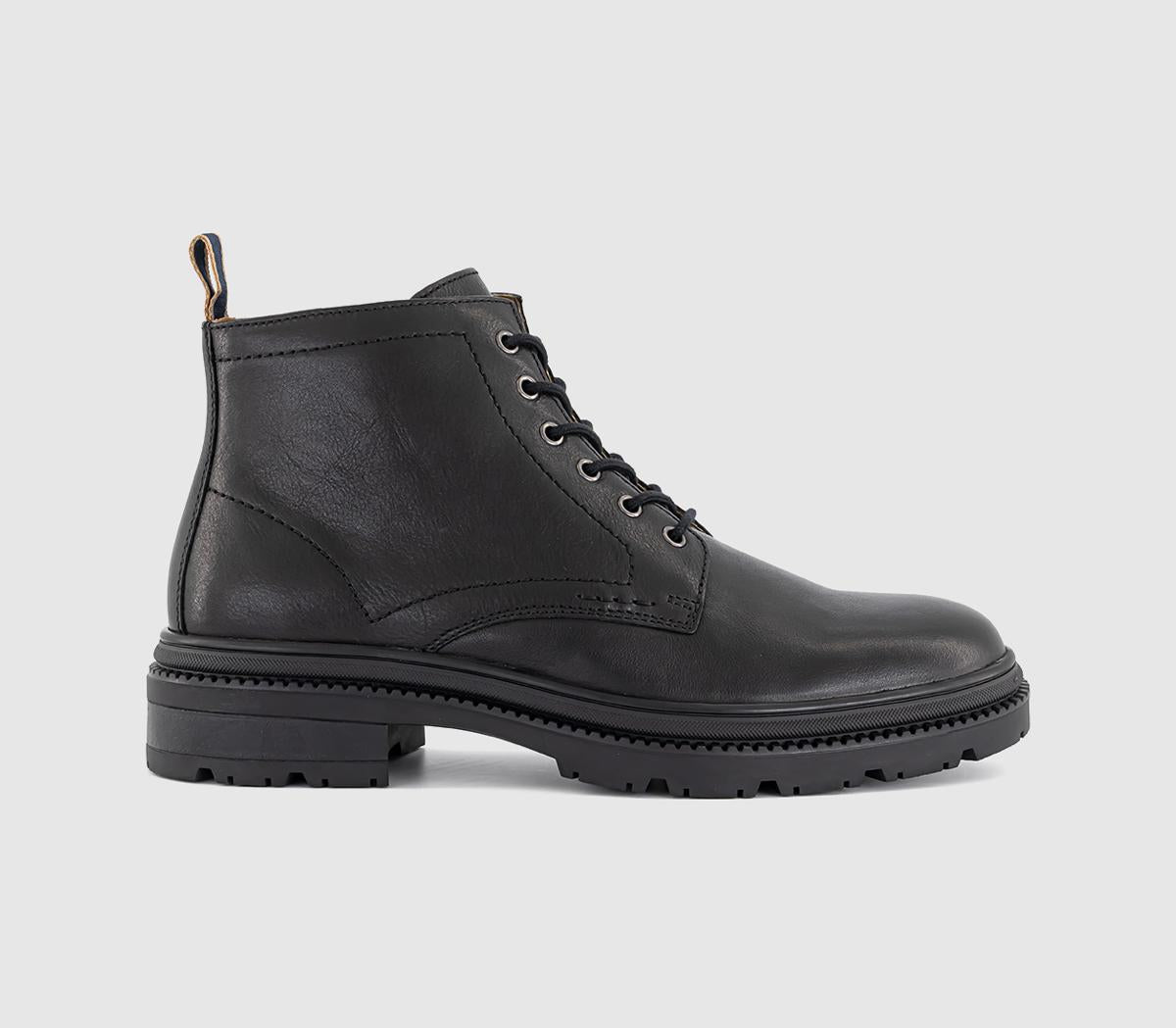 Mens OFFICE Bowie Chunky Leather Lace Boots Black Leather