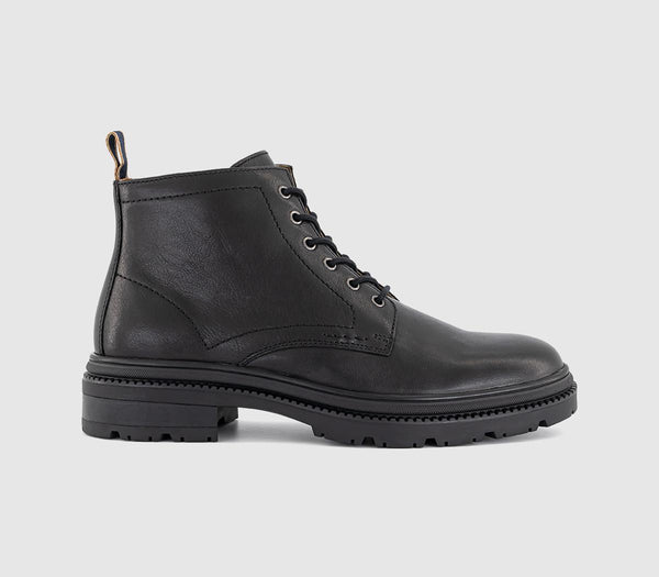 Mens OFFICE Bowie Chunky Leather Lace Boots Black Leather