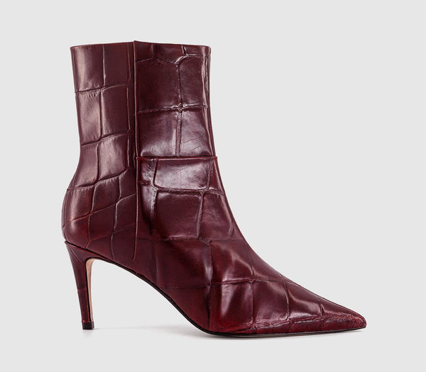 Womens OFFICE After Party Stiletto Ankle Boots Burgundy Croc Leather