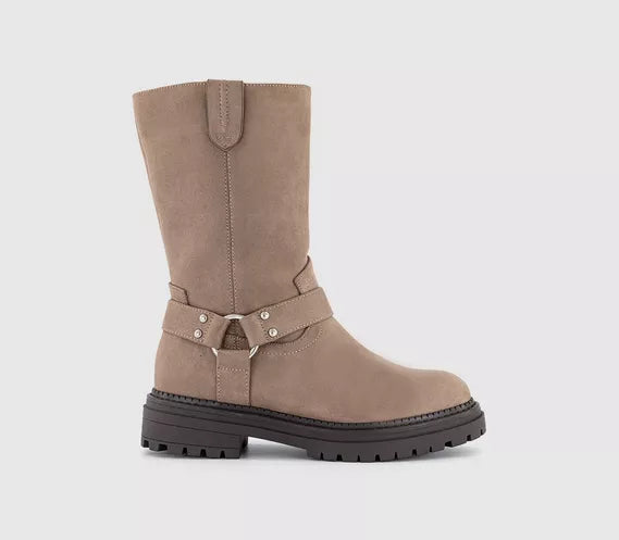 Womens OFFICE Kady Biker Boot Beige Faux Suede