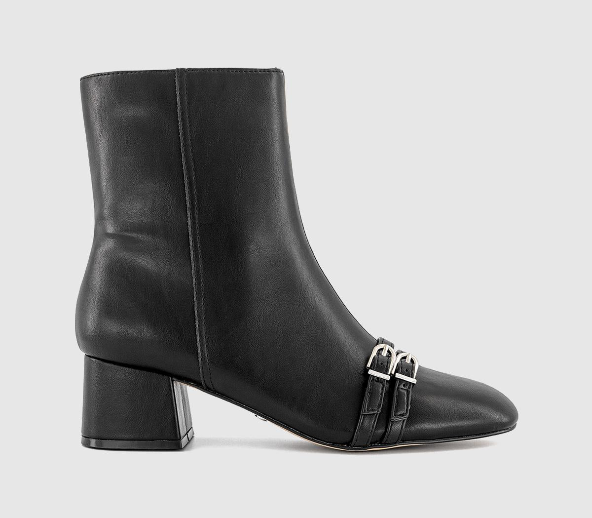 Womens OFFICE Aris Block Heel Buckle Detail Boots Black