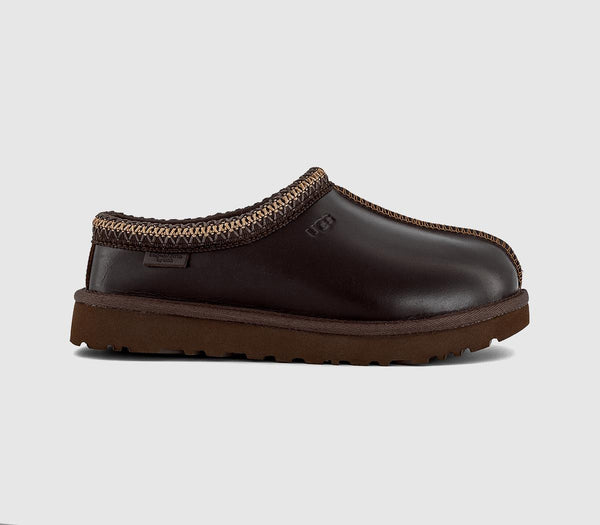 Womens UGG Tasman Leather Regan Slippers Ironwood