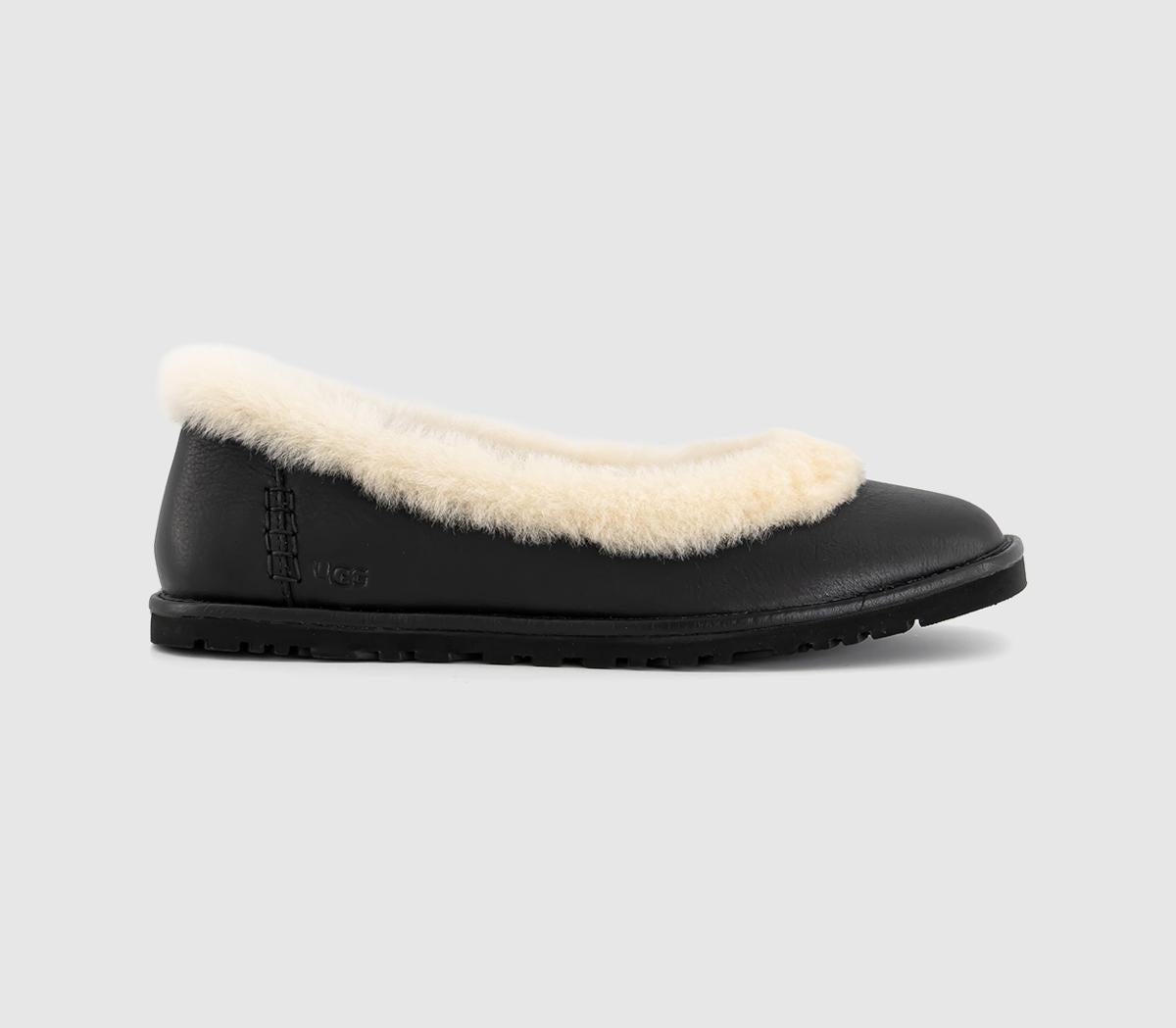 Womens UGG Zora Leather Ballet Flats Black UK Size 6